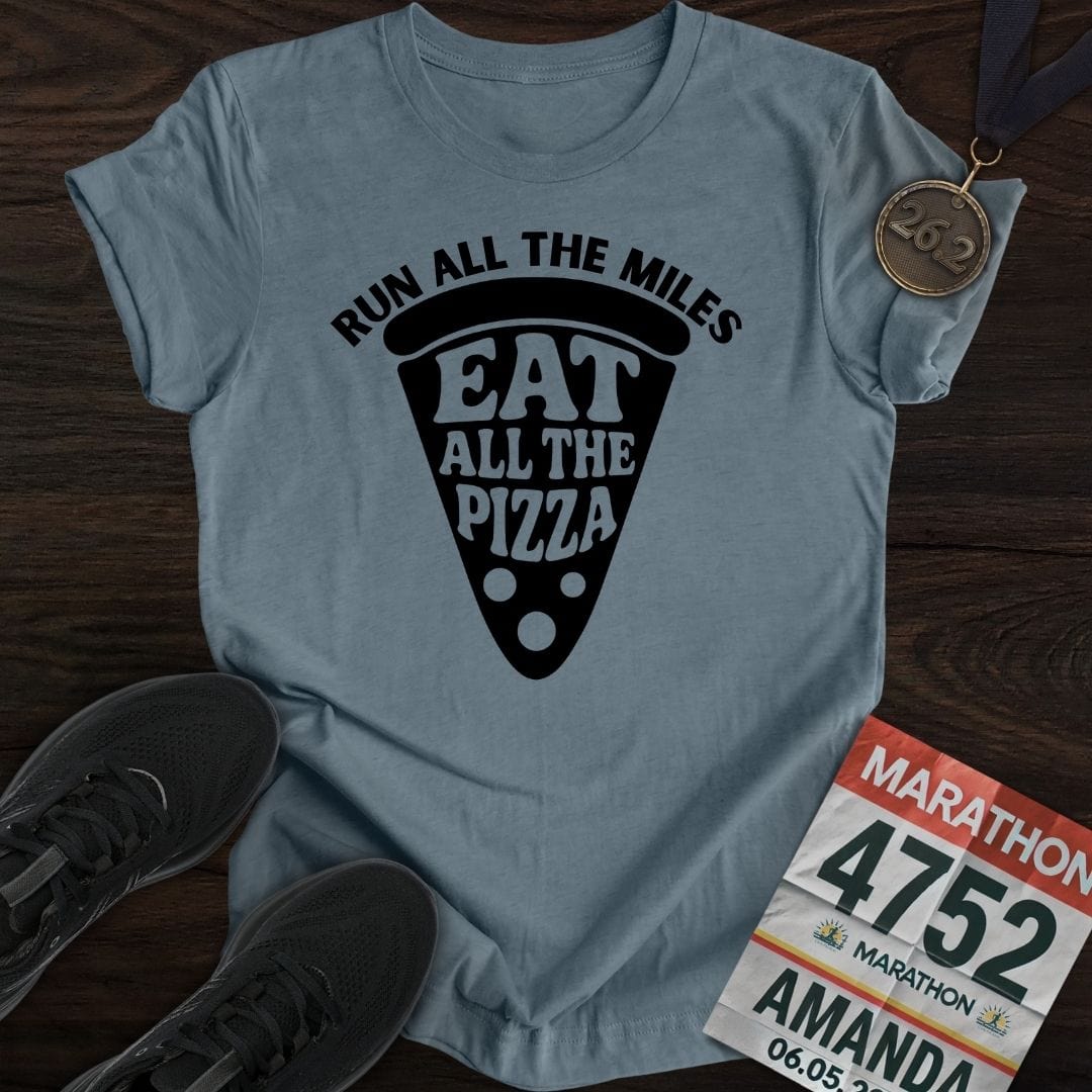 Printify T-Shirt Heather Indigo / S Run For Pizza T-Shirt