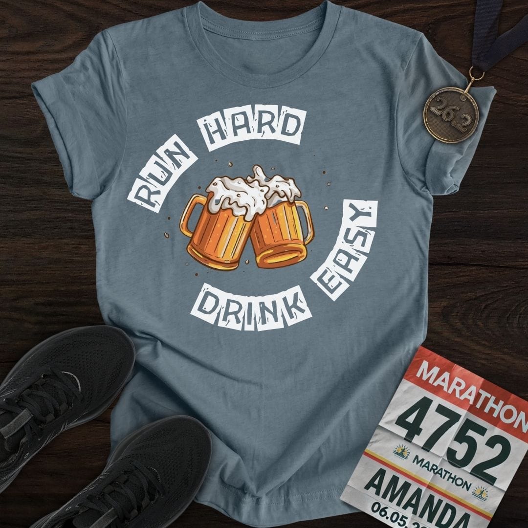 Printify T-Shirt Heather Indigo / S Run Hard Drink Easy