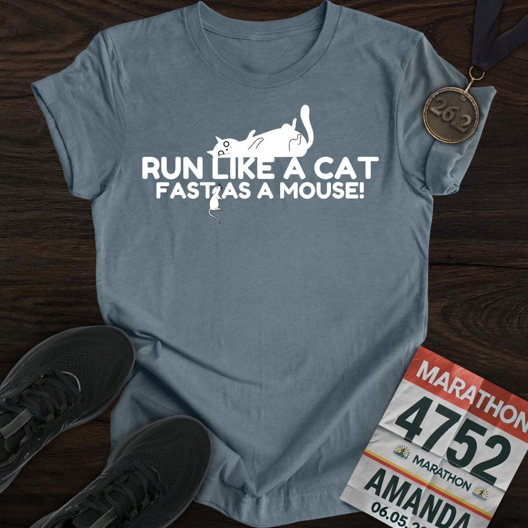 Printify T-Shirt Heather Indigo / S Run Like A Cat T-shirt