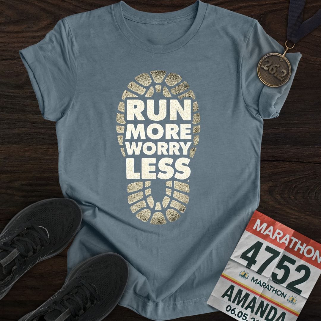 Printify T-Shirt Heather Indigo / S Run More Worry Less -2- T-Shirt