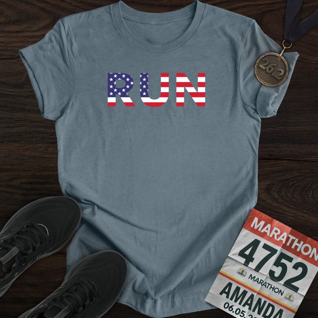 Printify T-Shirt Heather Indigo / S Run USA T-Shirt