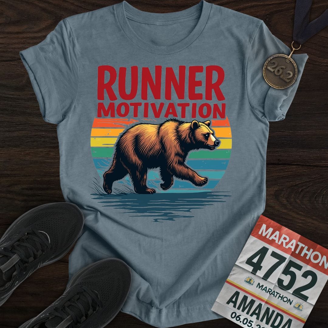 Printify T-Shirt Heather Indigo / S Runner Bear Motivation T-shirt