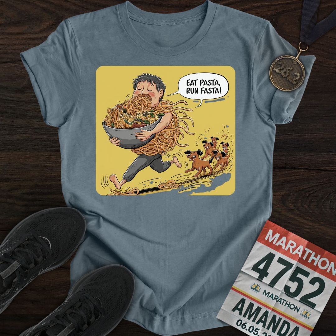 Printify T-Shirt Heather Indigo / S Runner Pasta T-Shirt