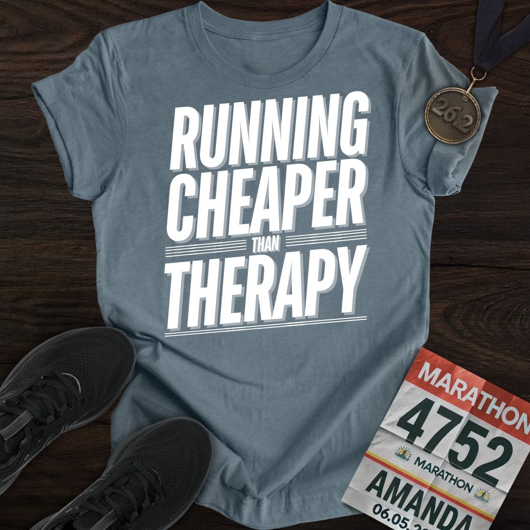Printify T-Shirt Heather Indigo / S Running Cheaper Than Therapy T-Shirt