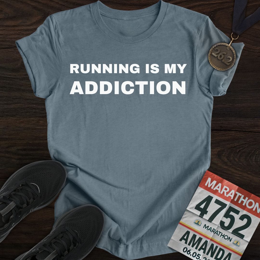 Printify T-Shirt Heather Indigo / S Running Is My Addiction T-Shirt