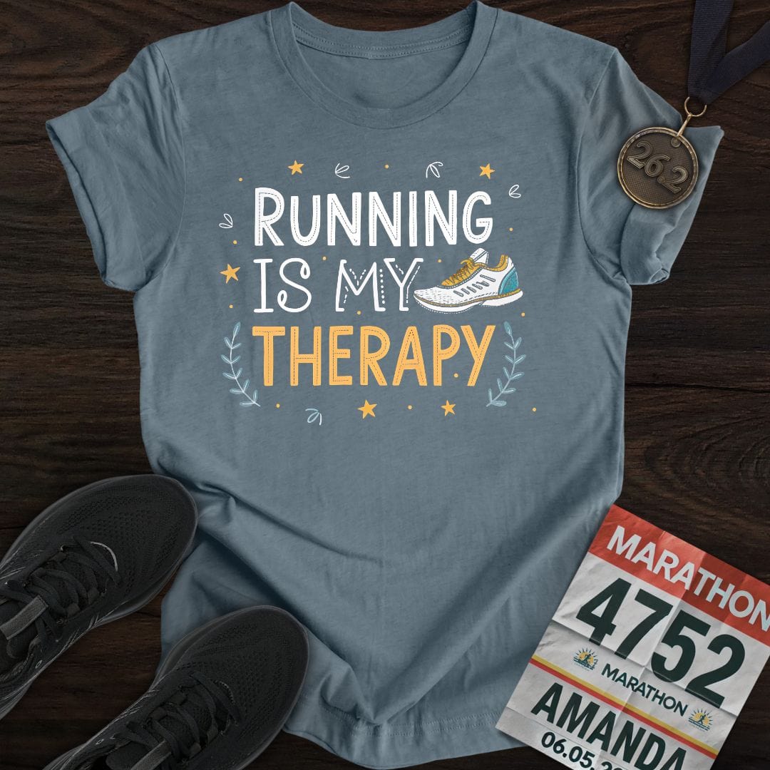 Printify T-Shirt Heather Indigo / S Running is my therapy -2- T-shirt