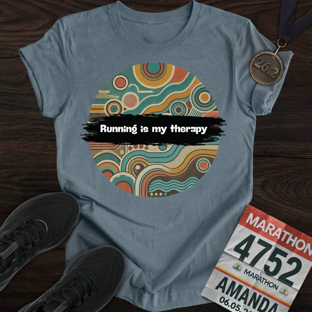 Printify T-Shirt Heather Indigo / S Running is My Therapy T-Shirt