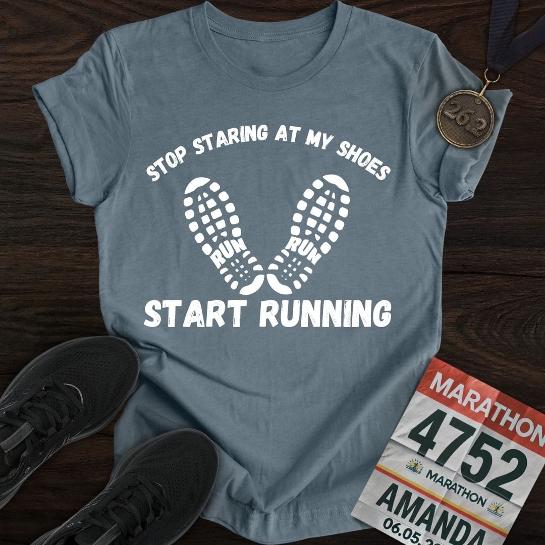 Printify T-Shirt Heather Indigo / S Stop Staring At My Shoes T-shirt