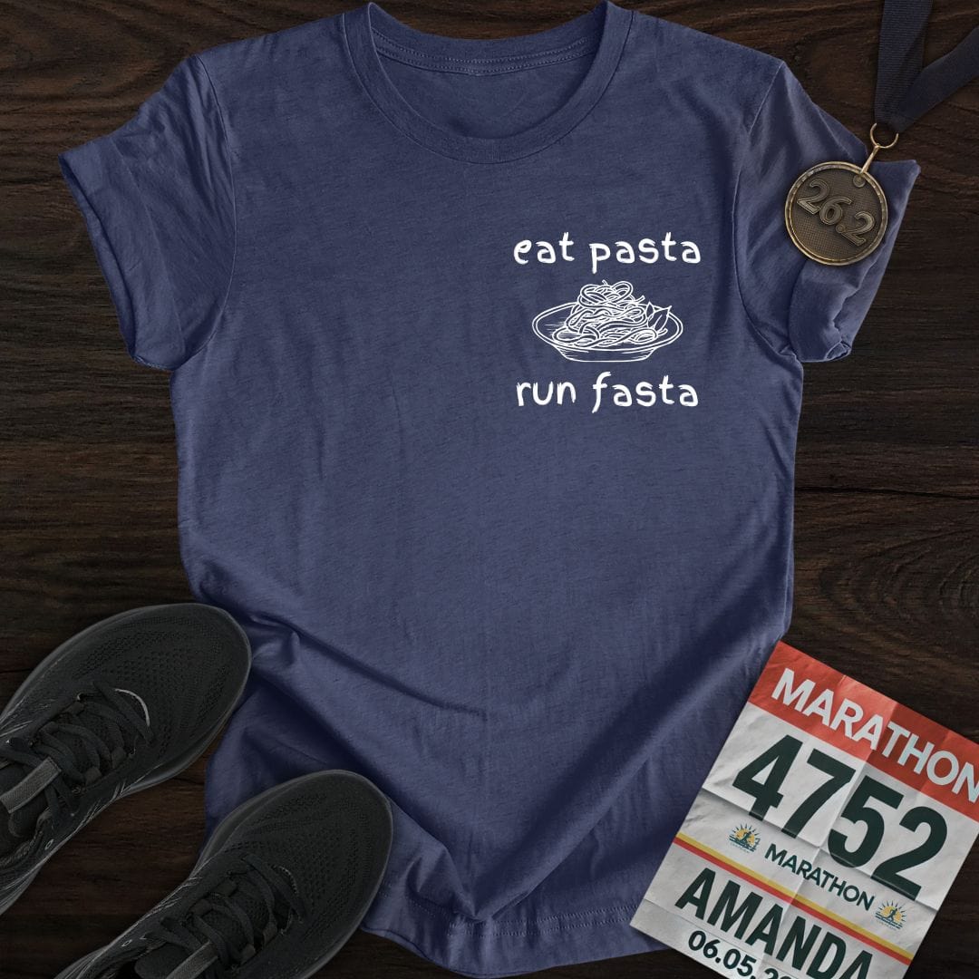 Printify T-Shirt Heather Navy / S Eat Pasta and Run Fasta
