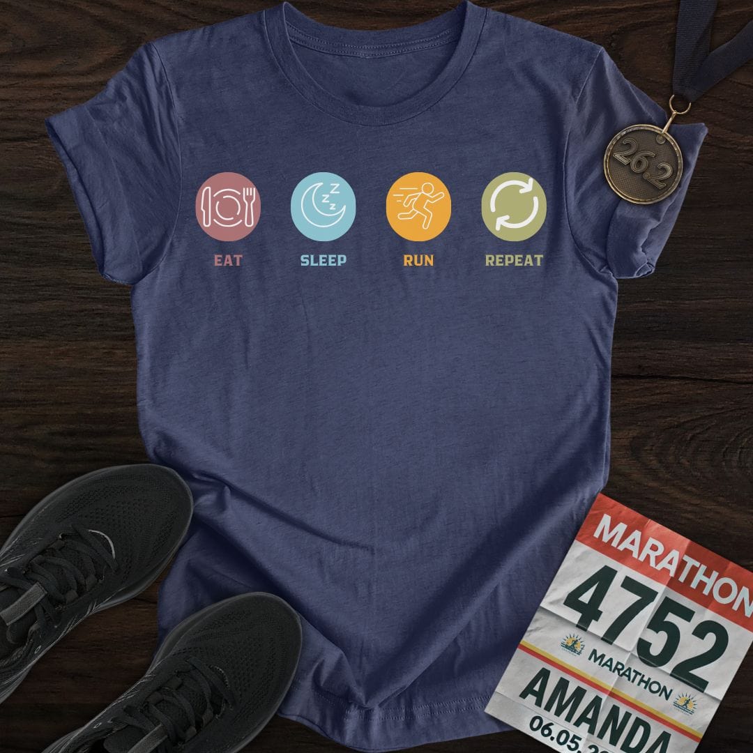 Printify T-Shirt Heather Navy / S Eat Sleep Run T-Shirt