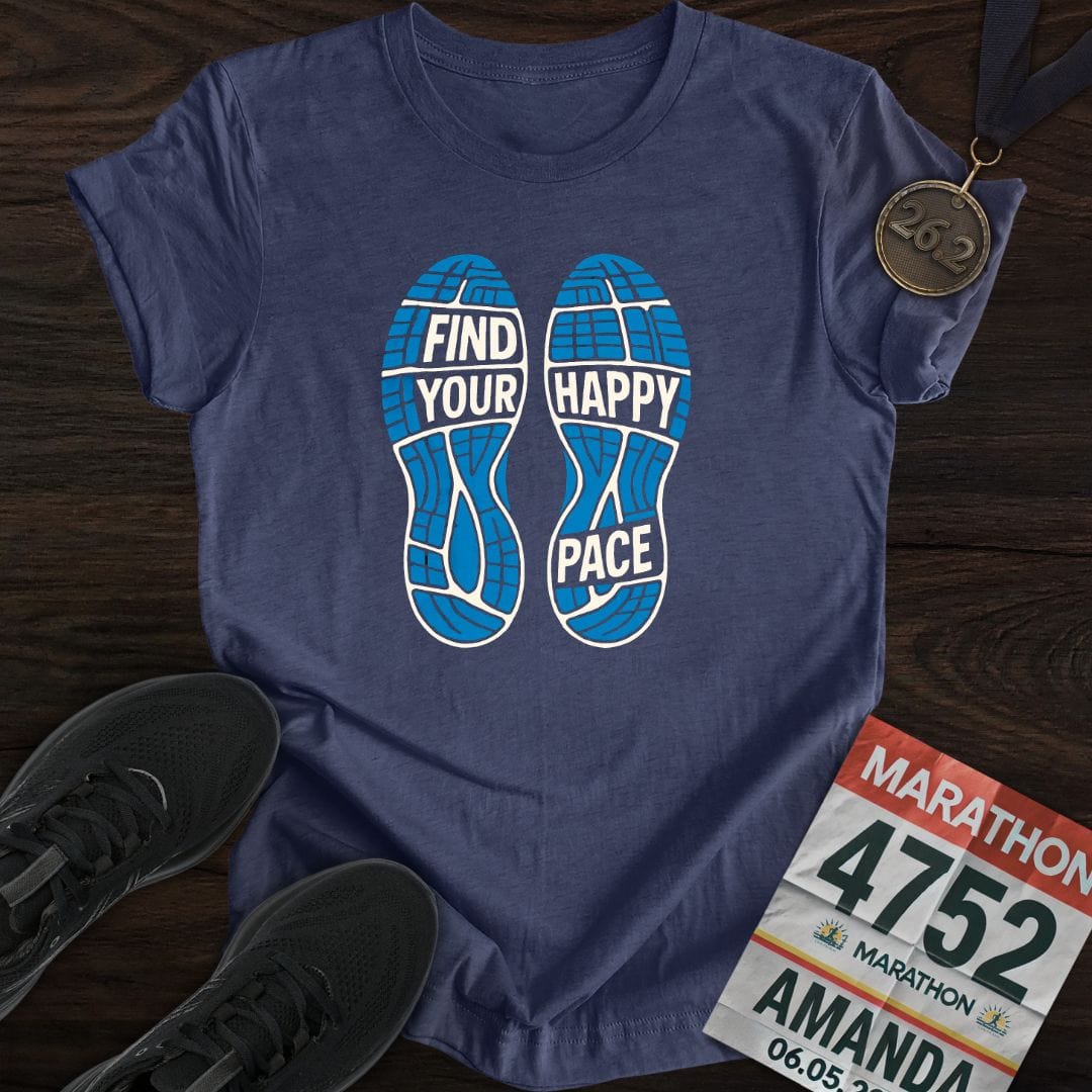 Printify T-Shirt Heather Navy / S Find Your Happy Pace -2- T-Shirt
