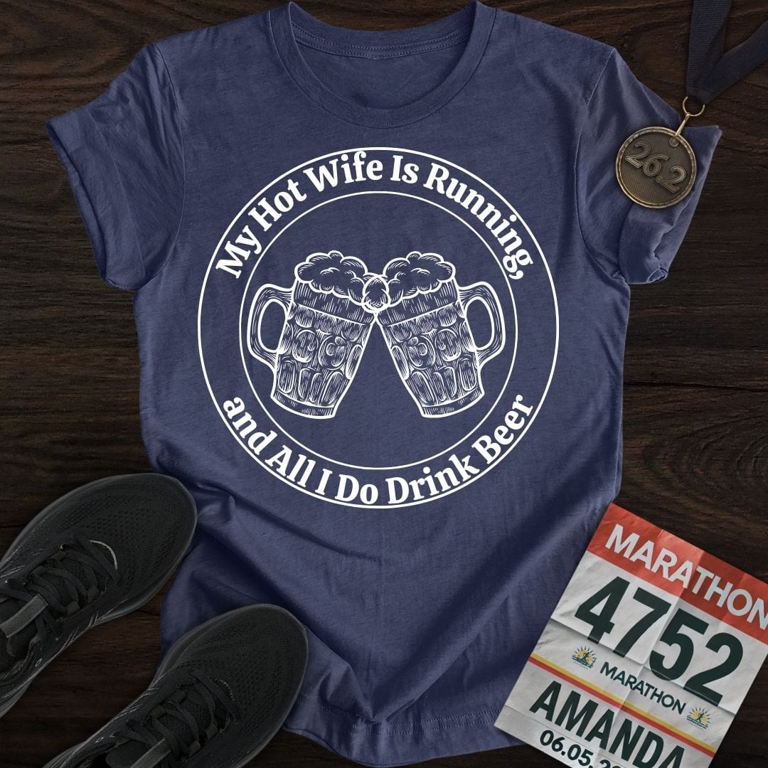 Printify T-Shirt Heather Navy / S Hot Wife is Running T-Shirt