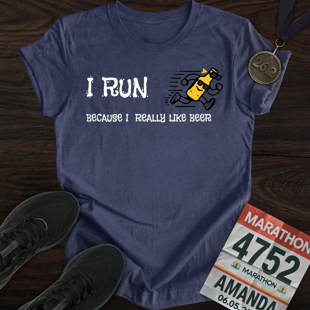 Printify T-Shirt Heather Navy / S Like Run for Beer T-Shirt