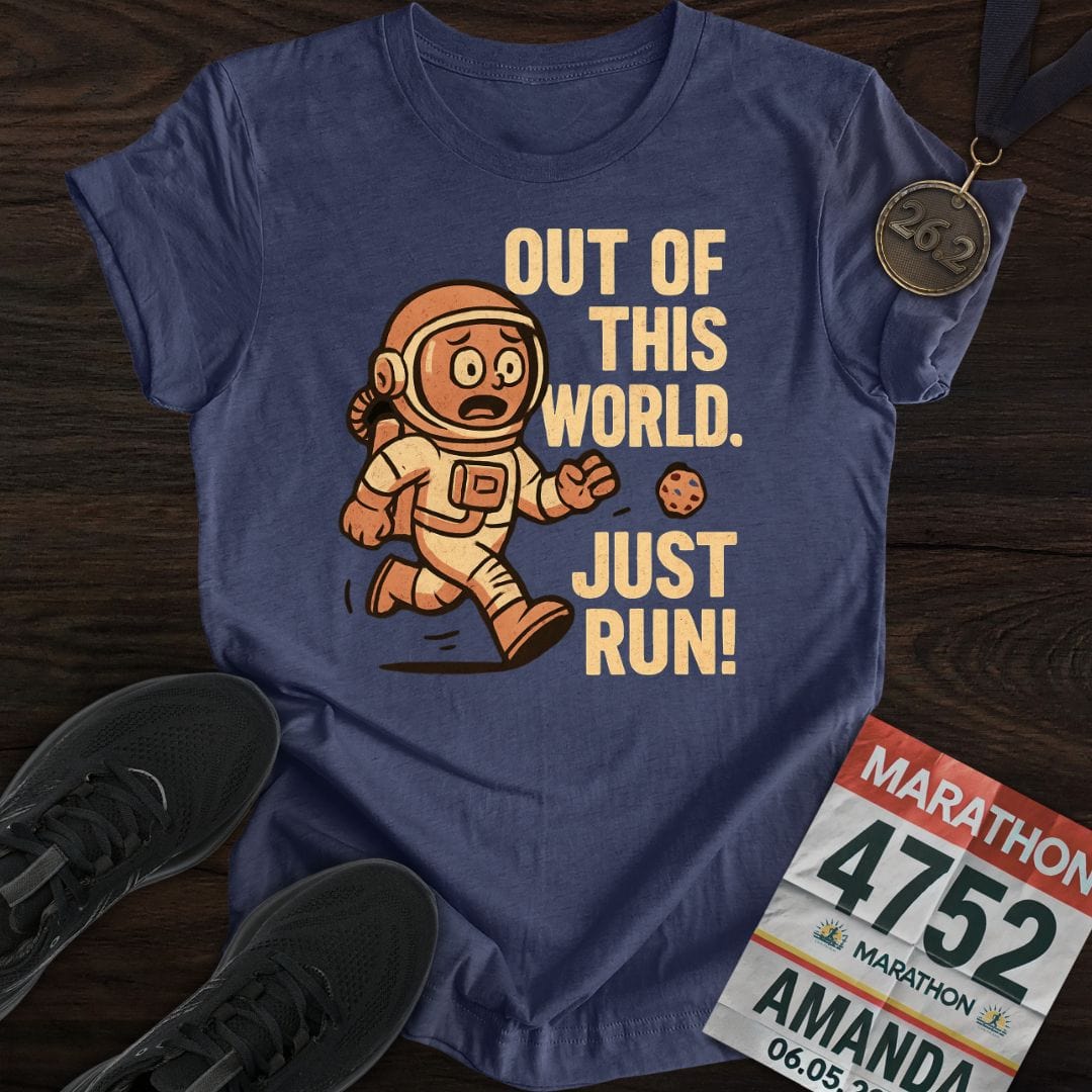 Printify T-Shirt Heather Navy / S Out of This World, Just Run -2- T-shirt