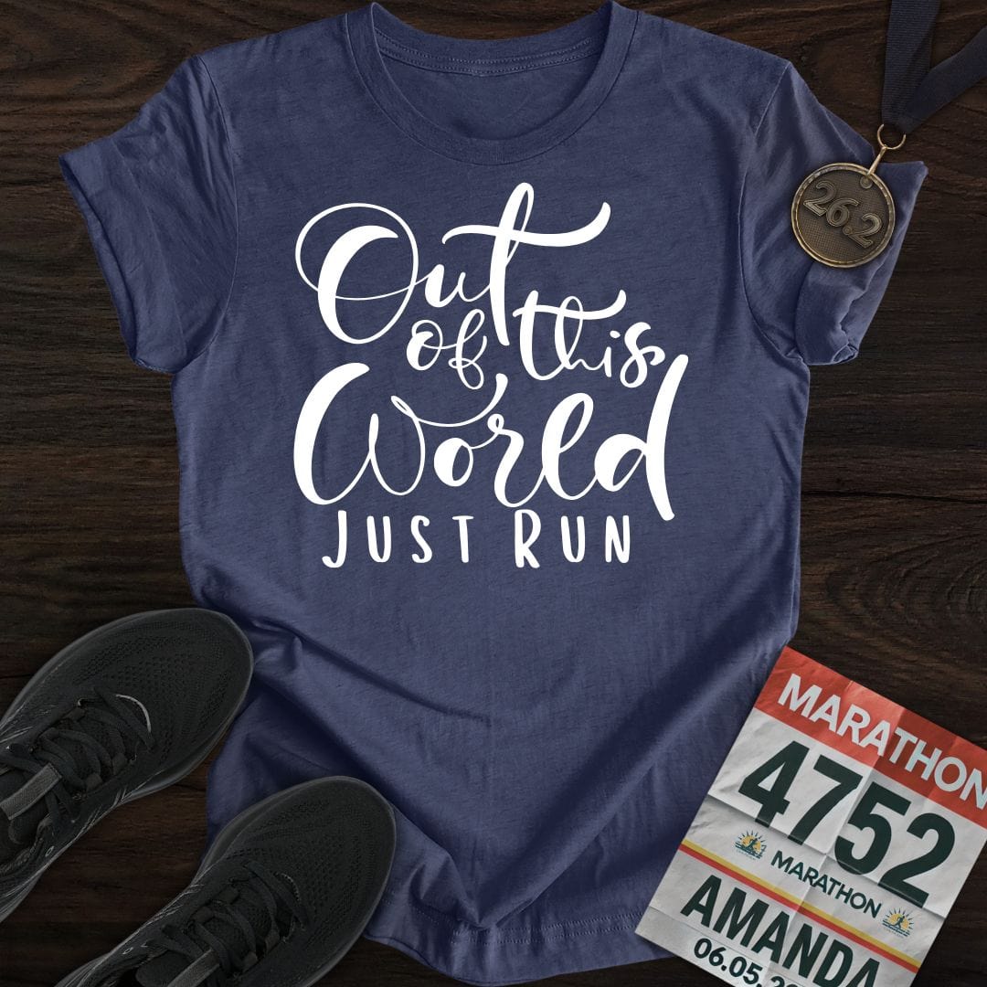 Printify T-Shirt Heather Navy / S Out of This World, Just Run T-shirt