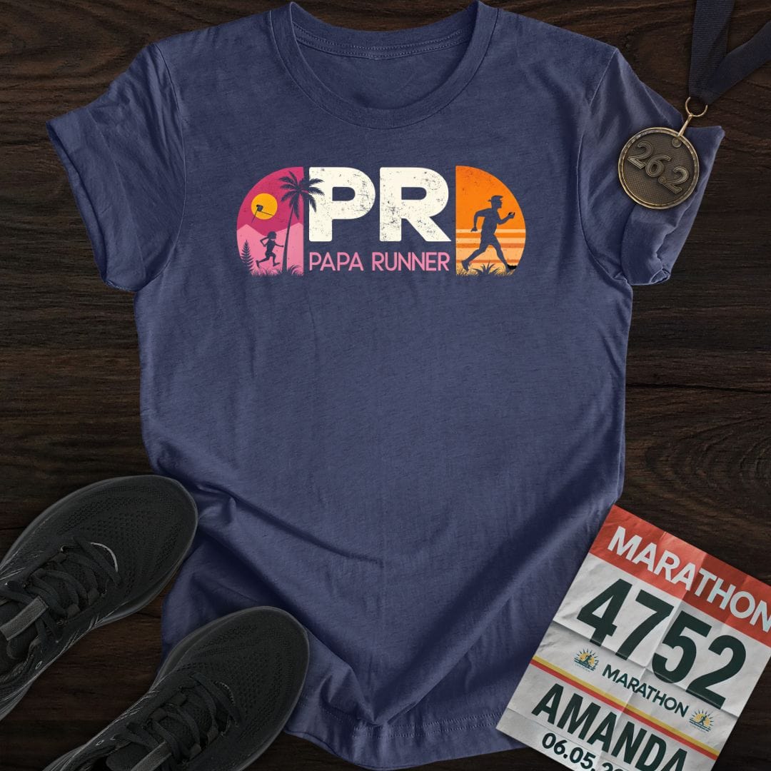 Printify T-Shirt Heather Navy / S PR: Papa Runner -1- T-shirt