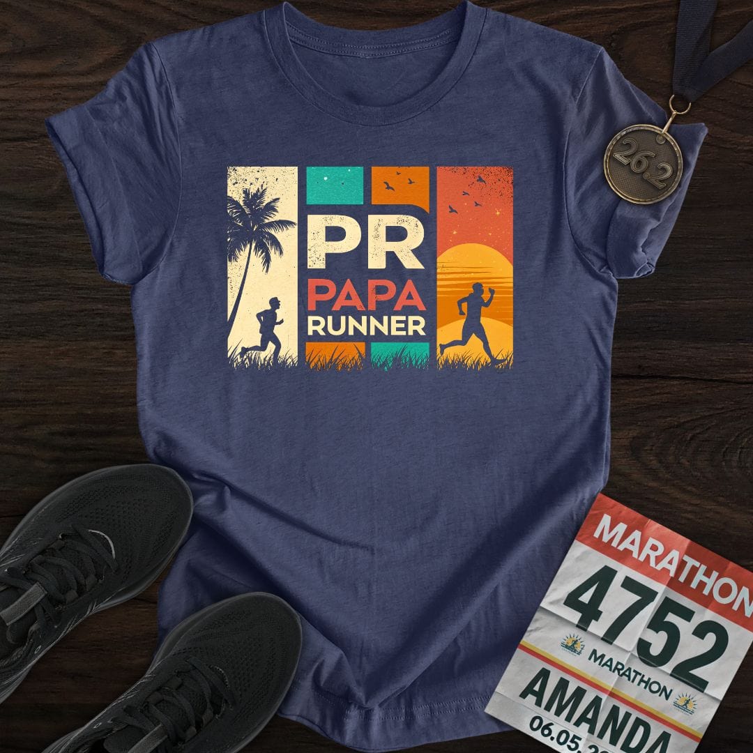 Printify T-Shirt Heather Navy / S PR: Papa Runner -2- T-shirt
