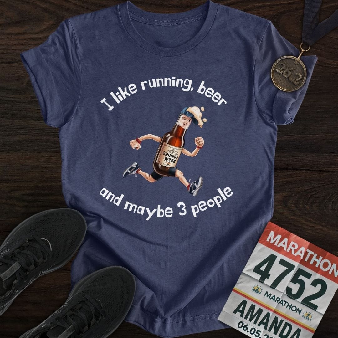 Printify T-Shirt Heather Navy / S Run And Beer T-Shirt