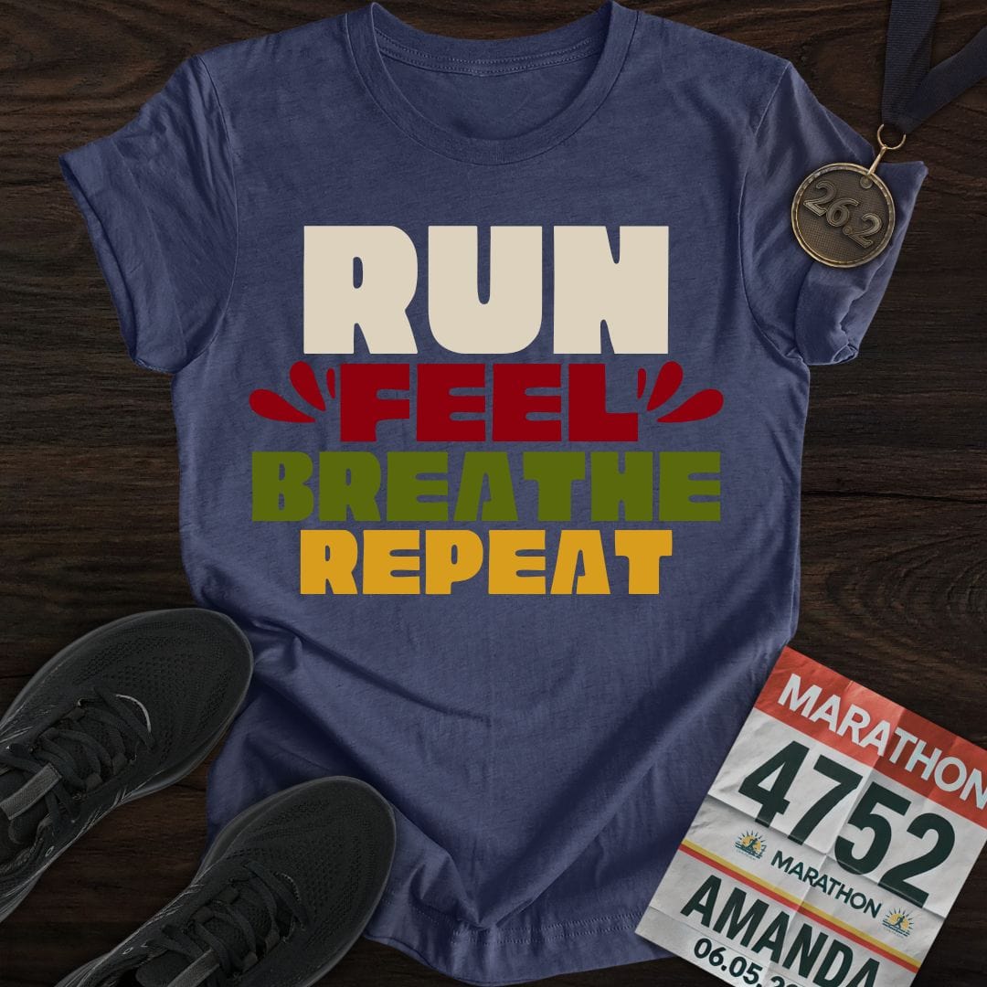 Printify T-Shirt Heather Navy / S Run Feel Breathe Repeat T-shirt