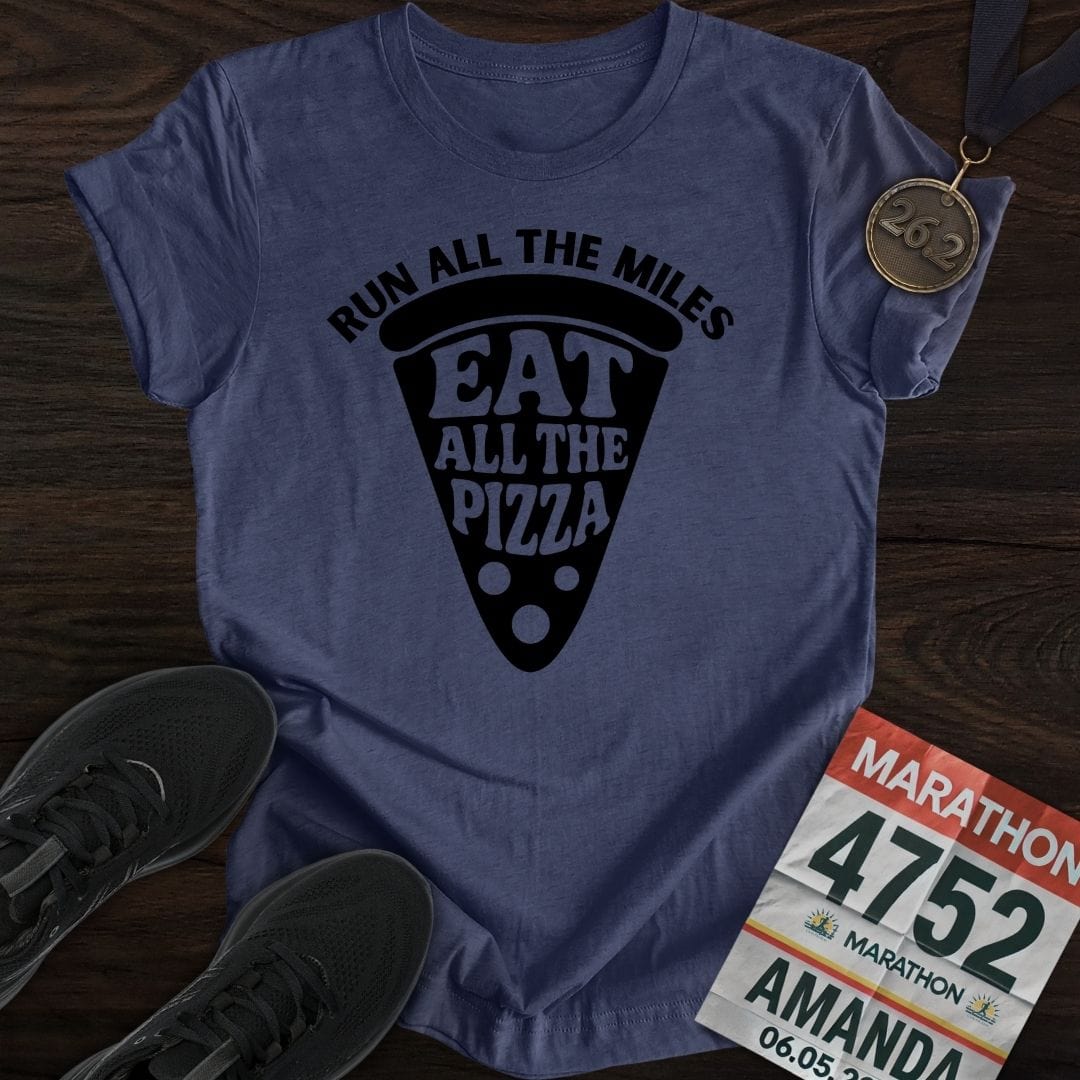 Printify T-Shirt Heather Navy / S Run For Pizza T-Shirt