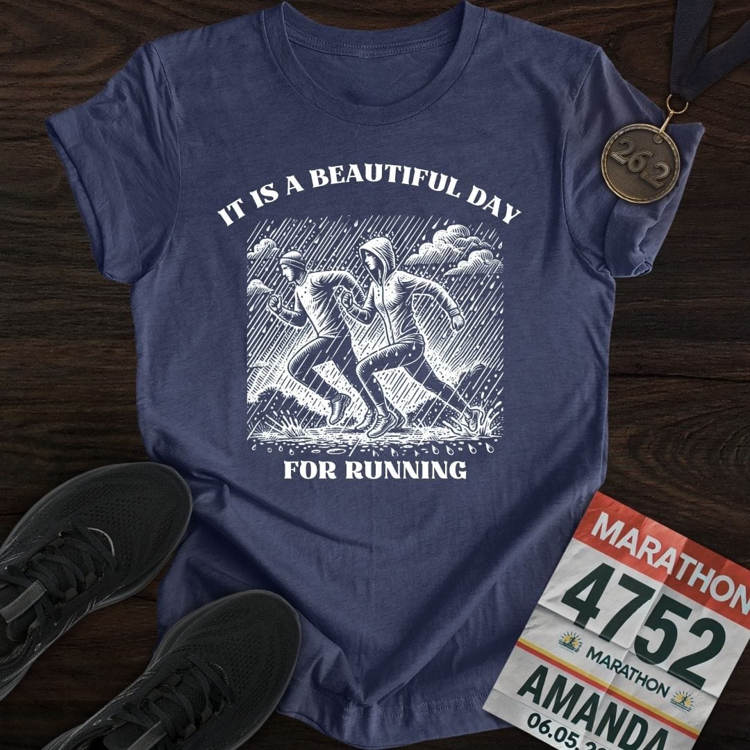Printify T-Shirt Heather Navy / S Run Rainy Day T-Shirt