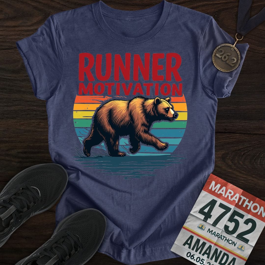 Printify T-Shirt Heather Navy / S Runner Bear Motivation T-shirt