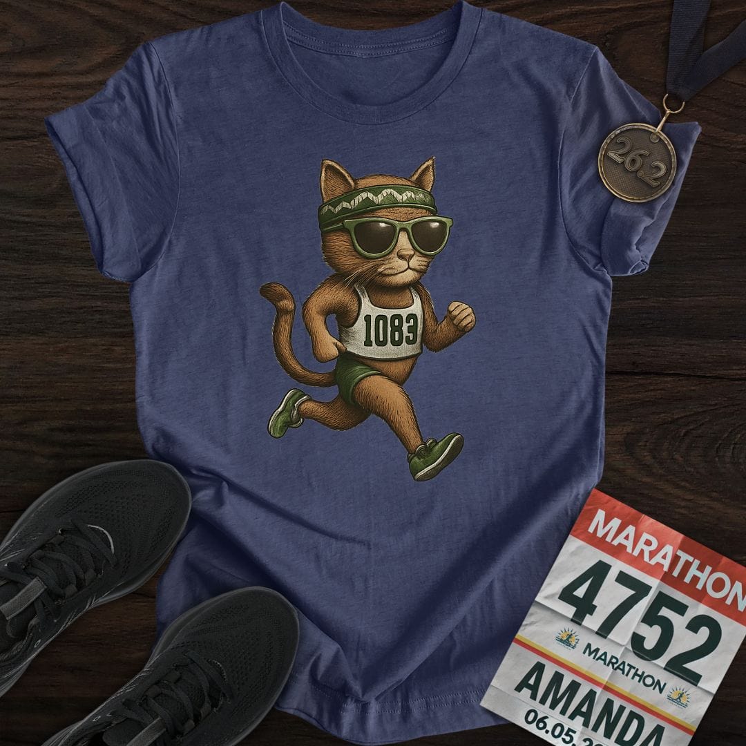 Printify T-Shirt Heather Navy / S Runner Cat T-Shirt
