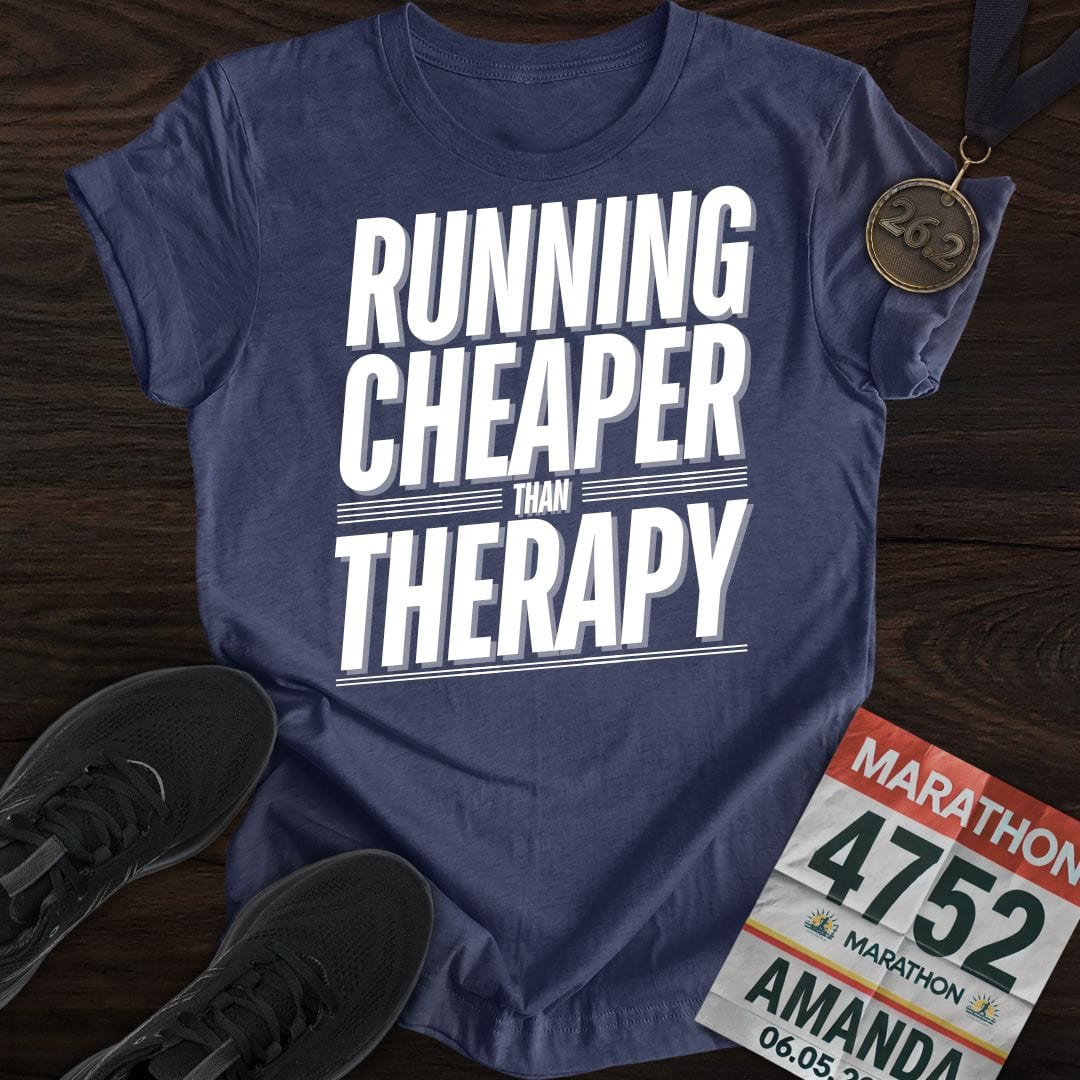 Printify T-Shirt Heather Navy / S Running Cheaper Than Therapy T-Shirt