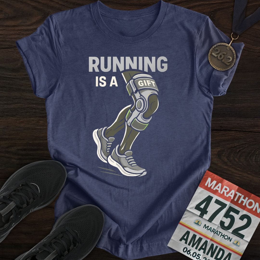 Printify T-Shirt Heather Navy / S Running is a gift -2- T-Shirt