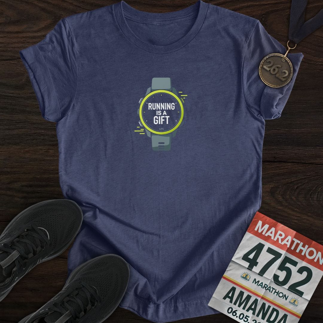 Printify T-Shirt Heather Navy / S Running is a gift T-Shirt