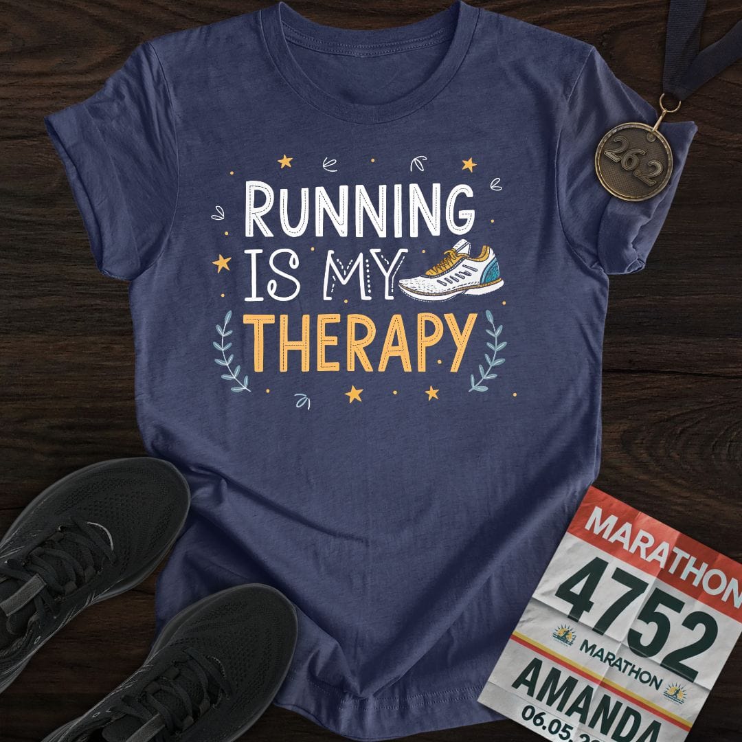 Printify T-Shirt Heather Navy / S Running is my therapy -2- T-shirt