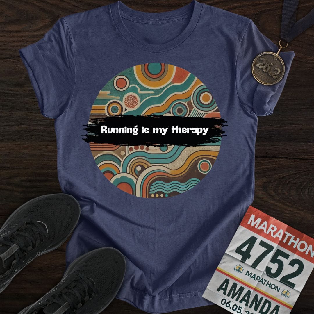 Printify T-Shirt Heather Navy / S Running is My Therapy T-Shirt