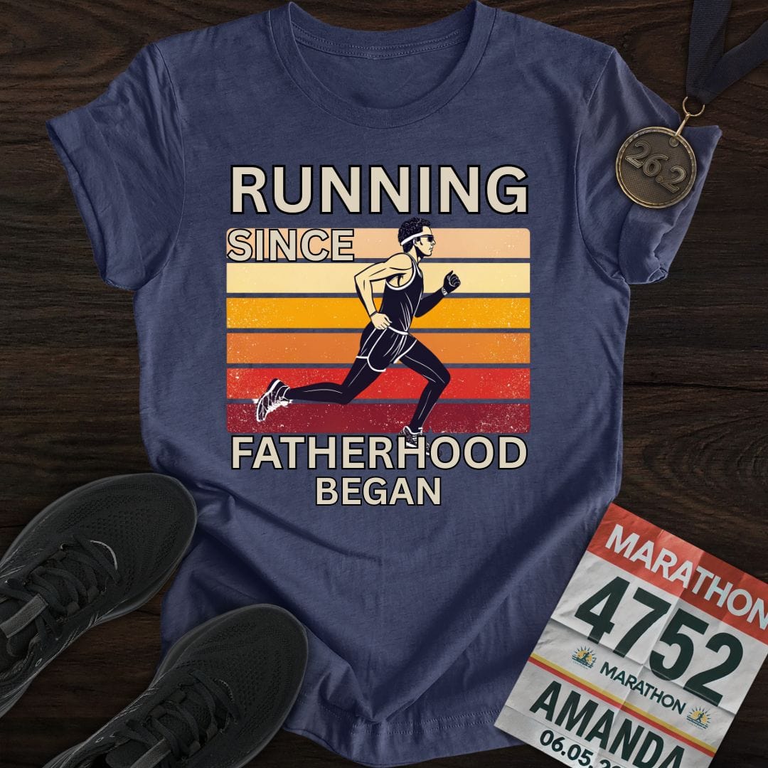 Printify T-Shirt Heather Navy / S Running Since Fatherhood Began T-shirt
