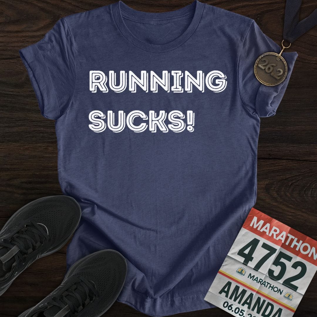 Printify T-Shirt Heather Navy / S Running Sucks!