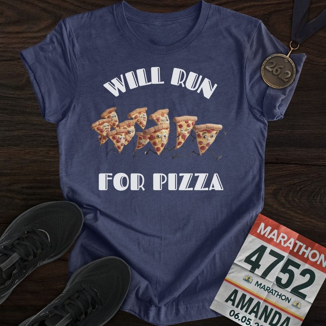 Printify T-Shirt Heather Navy / S Will Run For Pizza T-Shirt