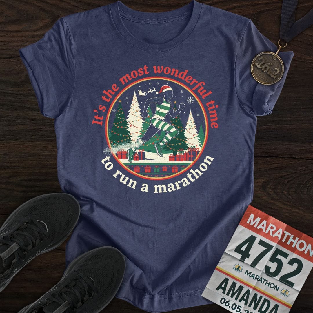 Printify T-Shirt Heather Navy / S Wonderful Time To Run A Marathon T-Shirt