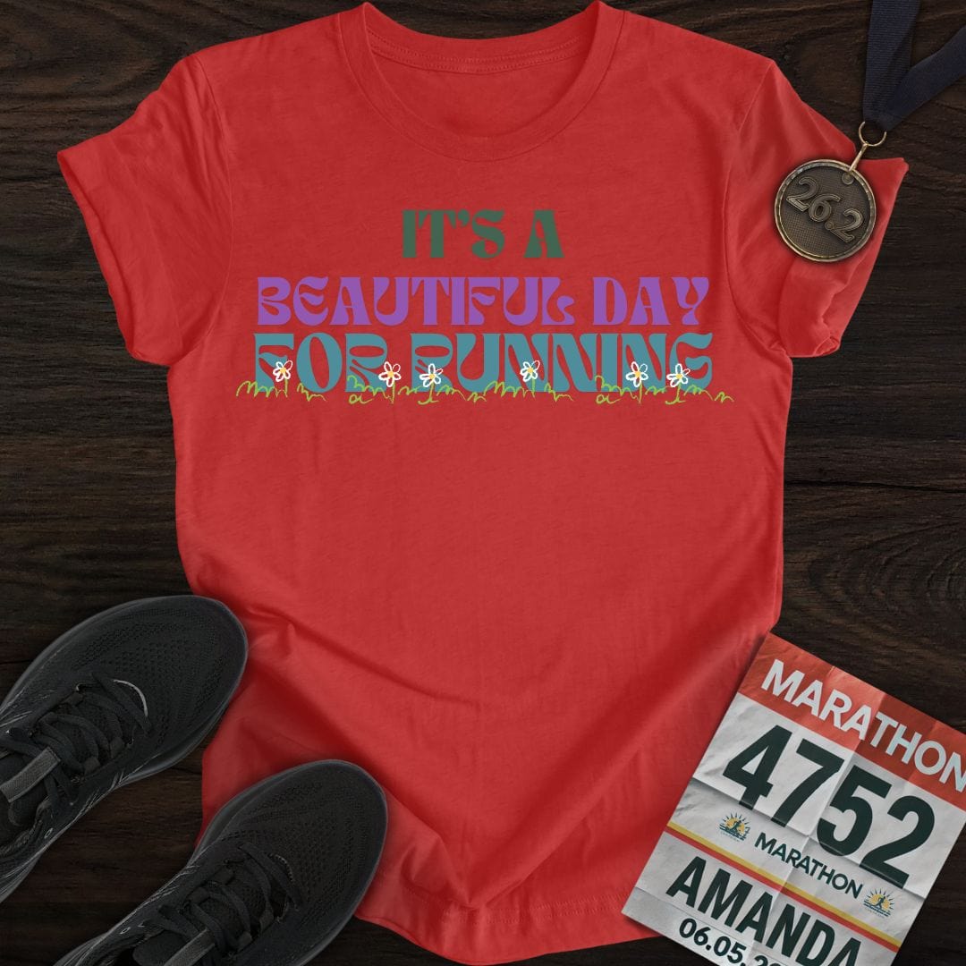 Printify T-Shirt Heather Red / S Beautiful Day for Running T-Shirt
