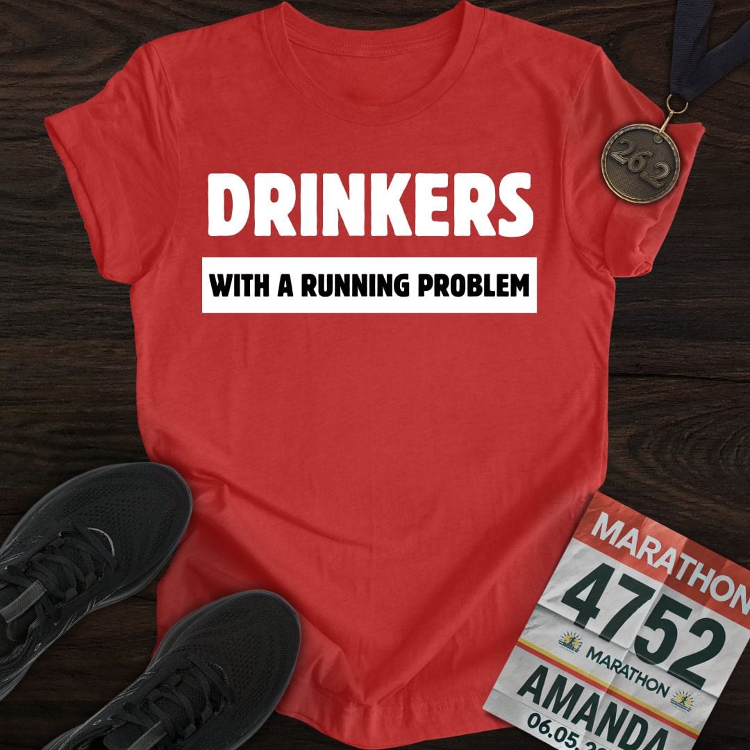 Printify T-Shirt Heather Red / S Drinkers With A Running Problem T-Shirt
