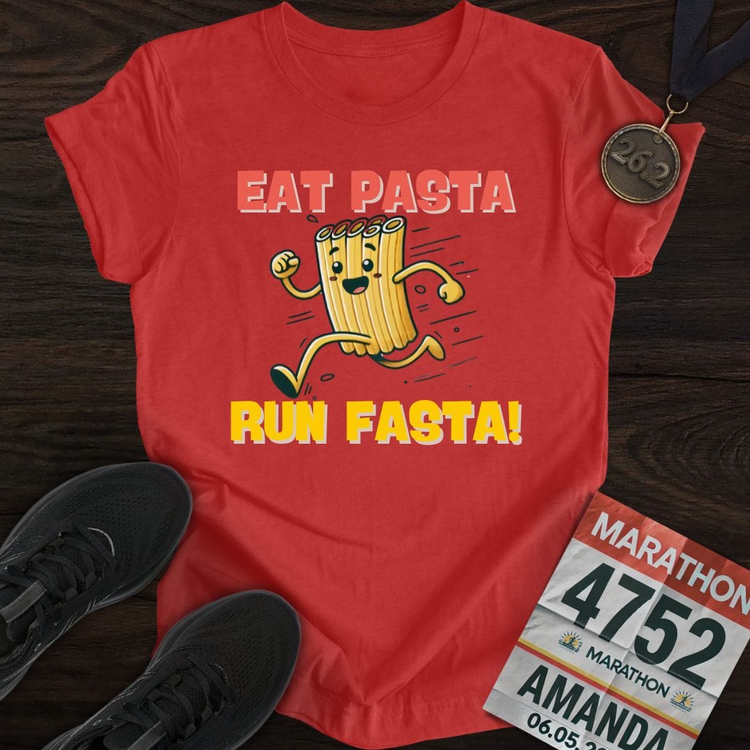 Printify T-Shirt Heather Red / S Eat Pasta Run Fasta T-Shirt