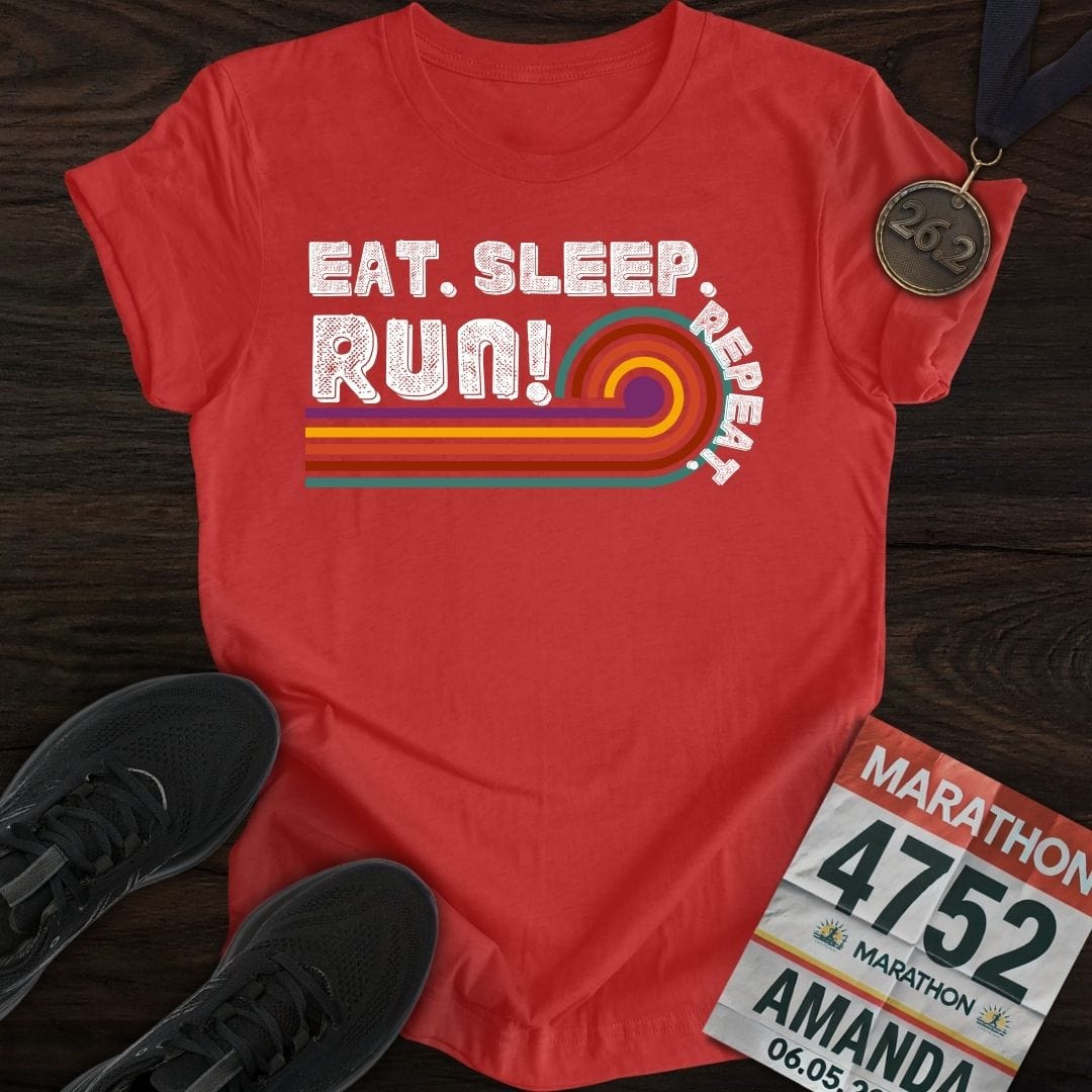 Printify T-Shirt Heather Red / S Eat Sleep Run Repeat Retro T-shirt