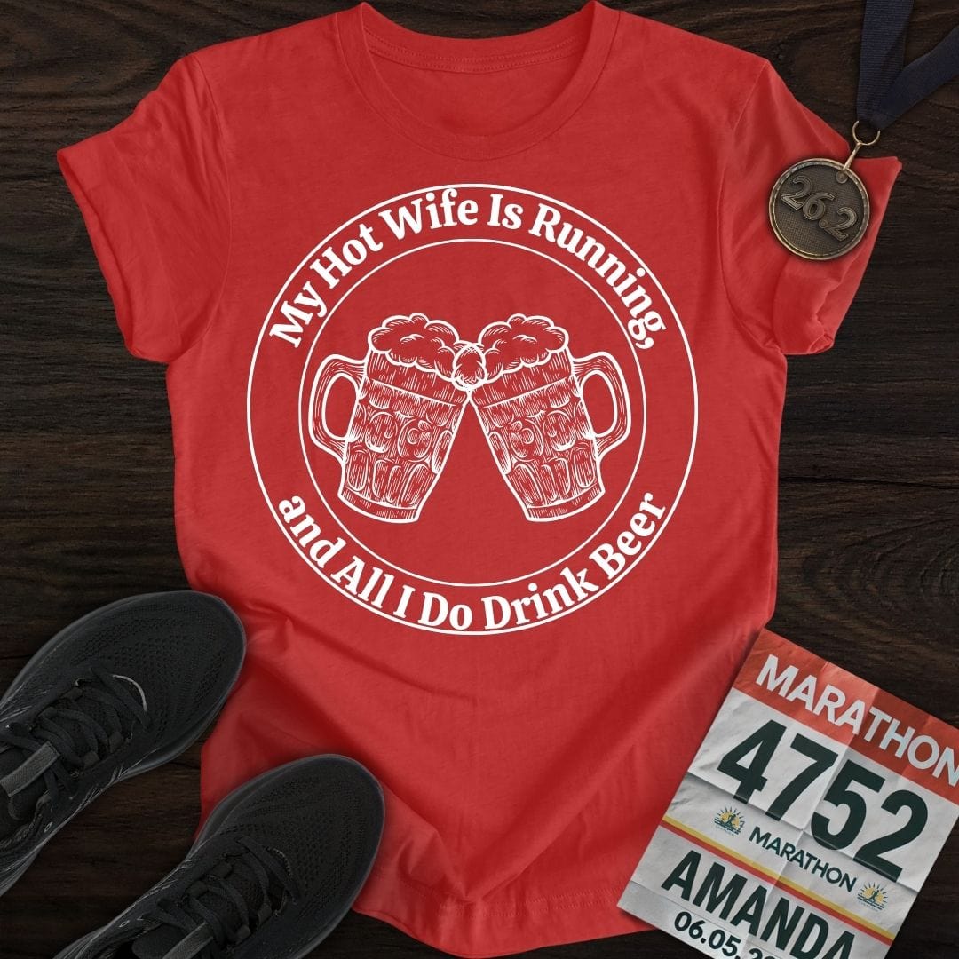 Printify T-Shirt Heather Red / S Hot Wife is Running T-Shirt