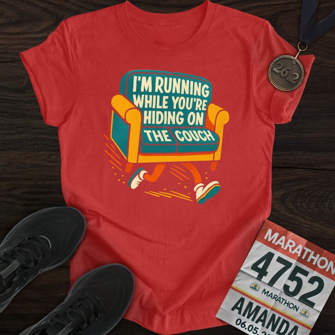 Printify T-Shirt Heather Red / S I’m Running While You’re Hiding on the Couch T-shirt