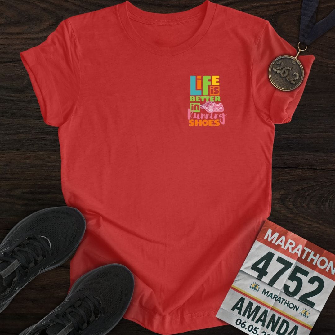 Printify T-Shirt Heather Red / S Life Is Better In Running Shoes T-shirt