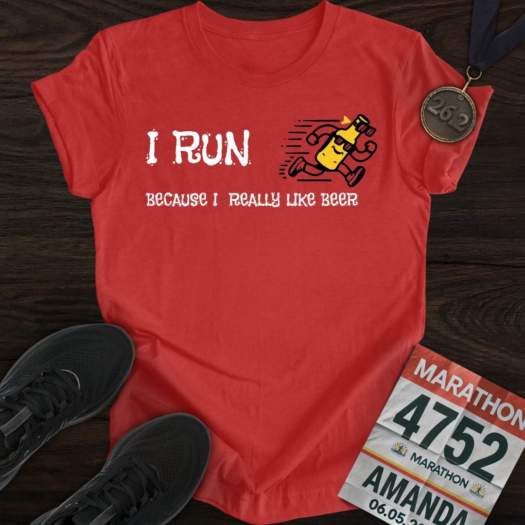 Printify T-Shirt Heather Red / S Like Run for Beer T-Shirt