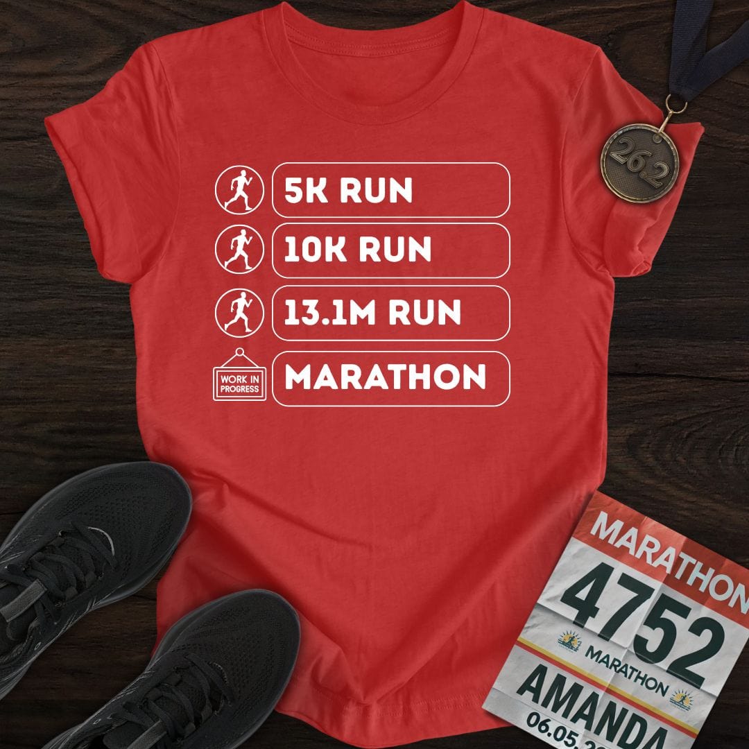 Printify T-Shirt Heather Red / S Marathon: In Progress T-shirt