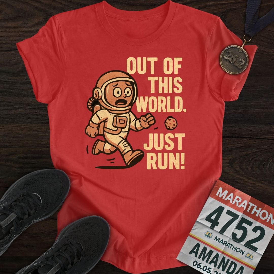 Printify T-Shirt Heather Red / S Out of This World, Just Run -2- T-shirt