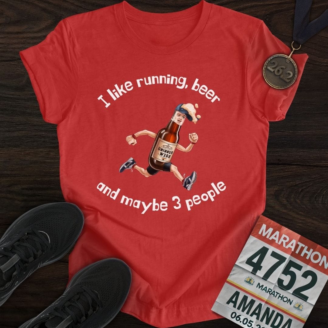 Printify T-Shirt Heather Red / S Run And Beer T-Shirt