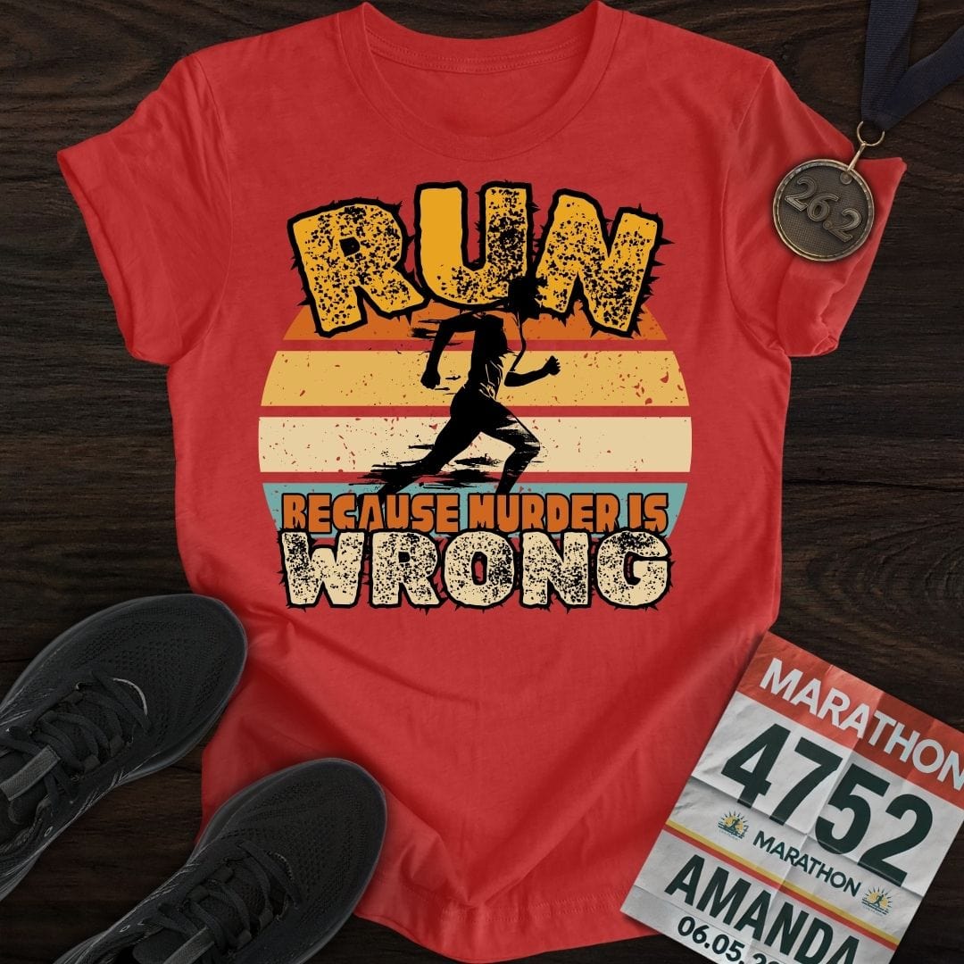 Printify T-Shirt Heather Red / S Run Because Murder Is Wrong -2- T-Shirt