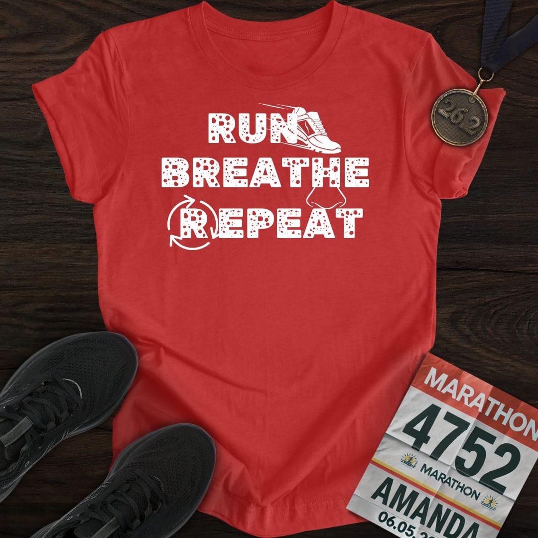 Printify T-Shirt Heather Red / S Run Breathe Repeat T-Shirt
