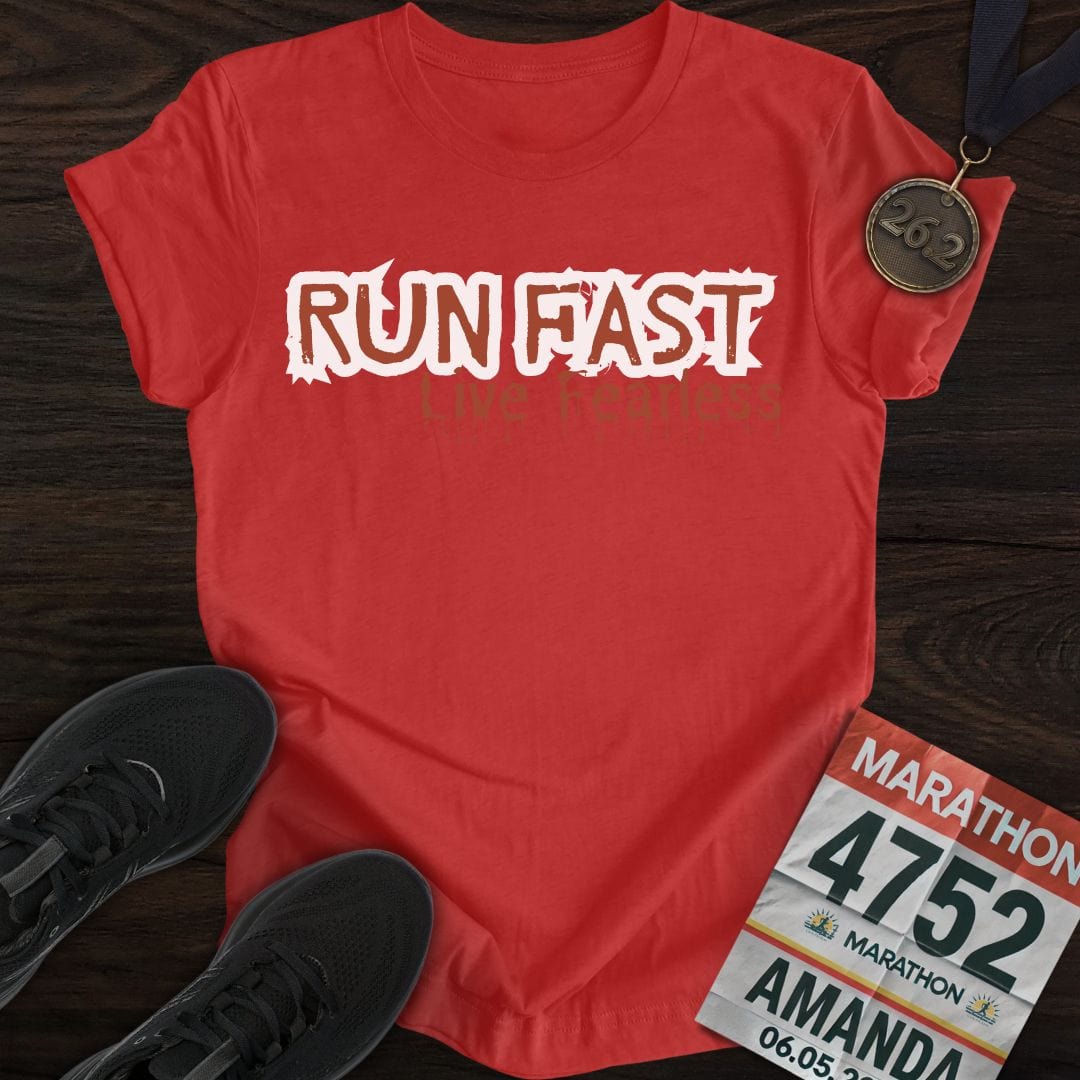 Printify T-Shirt Heather Red / S Run Fast Live Fearless T-Shirt